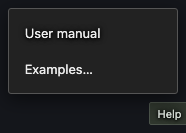 The Help menu with User manual and Examples actions.